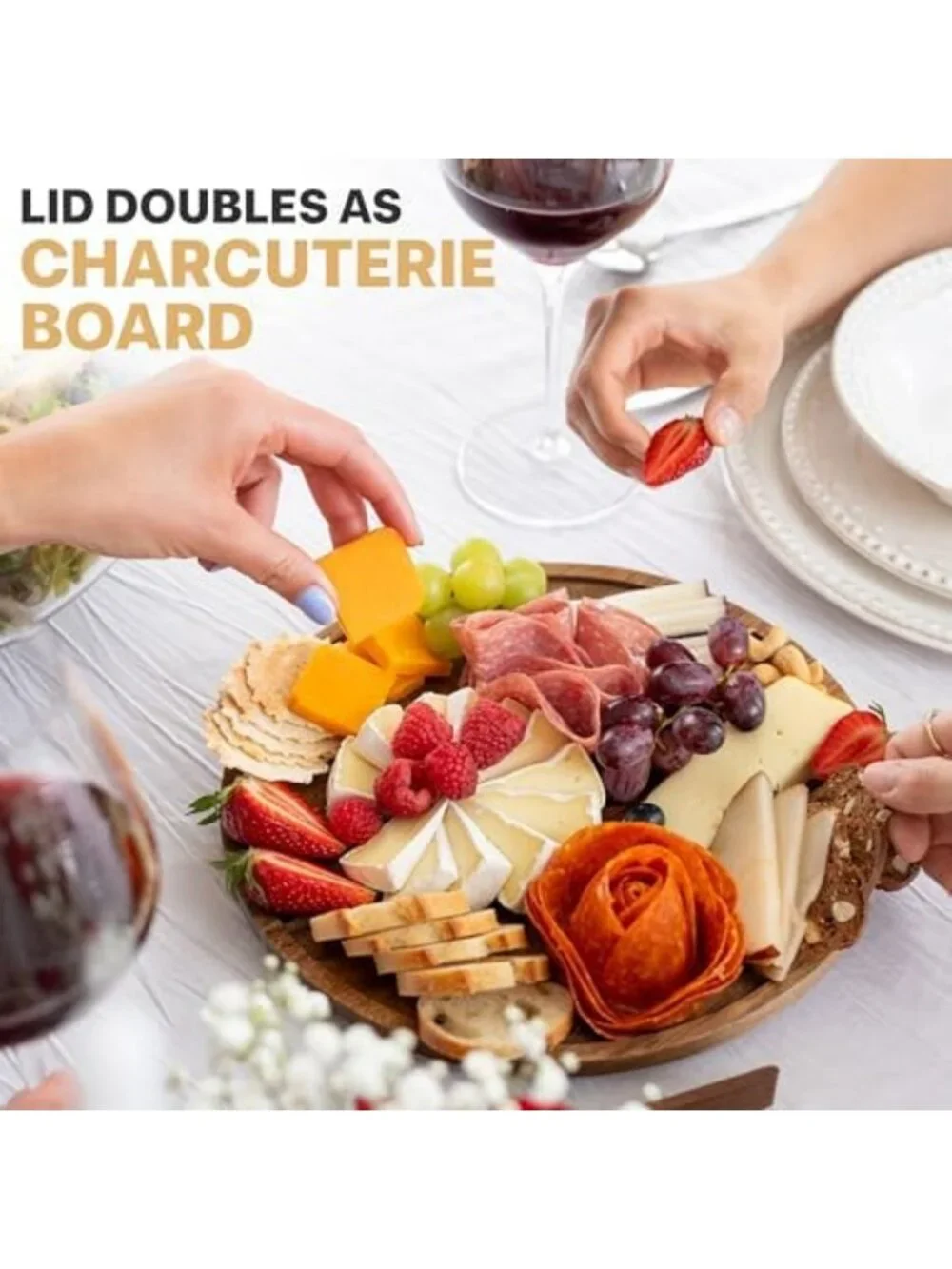 Large Decorative Glass Salad Bowl Set with Lid, 5.7L Mixing & Serving Bowls